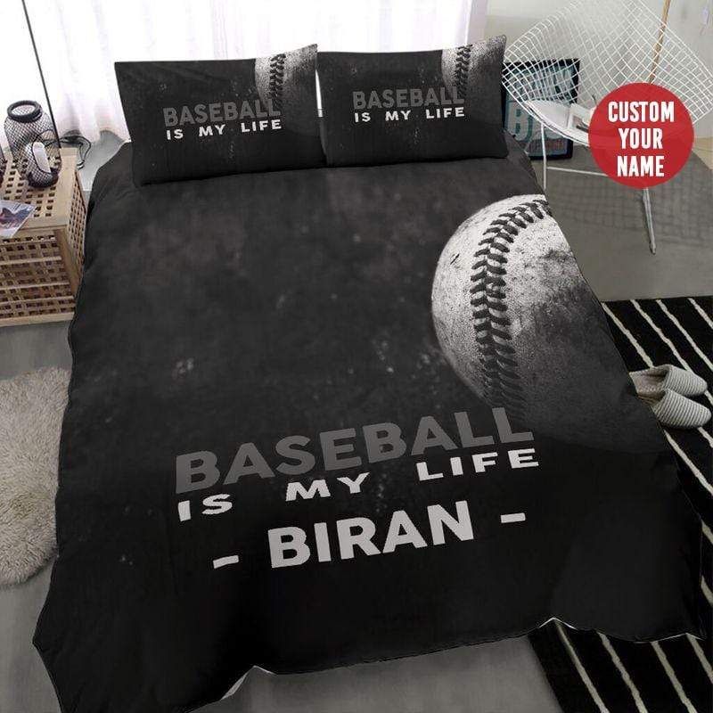 Personalized Baseball Is My Life Black Custom Duvet Cover Bedding Set With Your Name