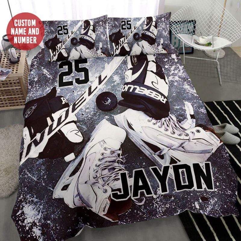 Personalized Hockey Tools On Ice Field Duvet Cover Bedding Set With Your Name