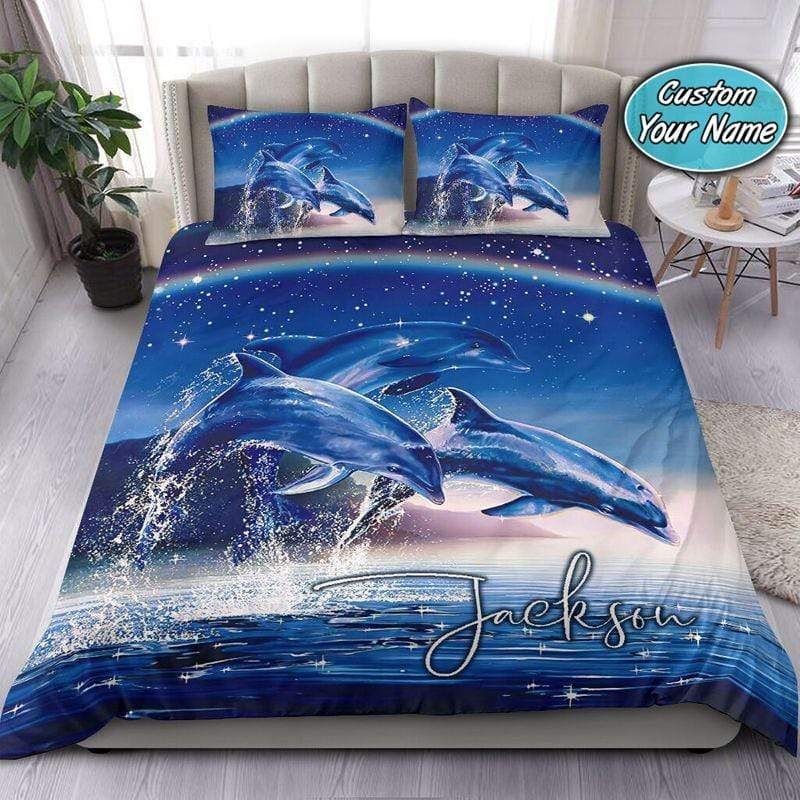 Personalized Dolphins In The Ocean Custom Name Duvet Cover Bedding Set