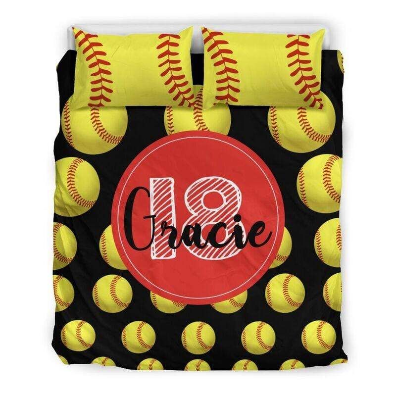 Personalized Softball Ball Pattern Custom Duvet Cover Bedding Set With Your Name