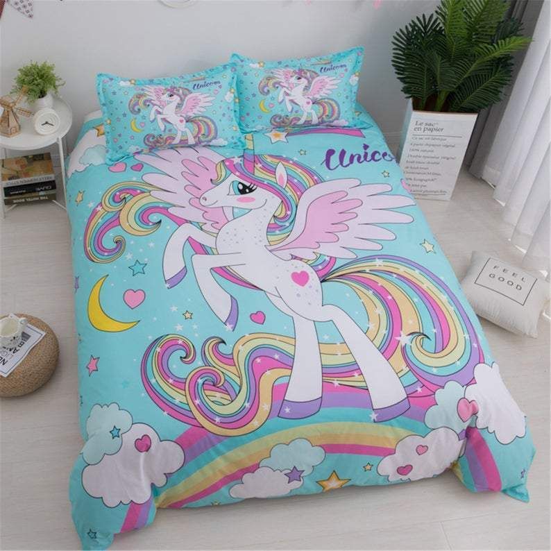 Duvet Cover Cute Unicorn Rainbow Bedding Set