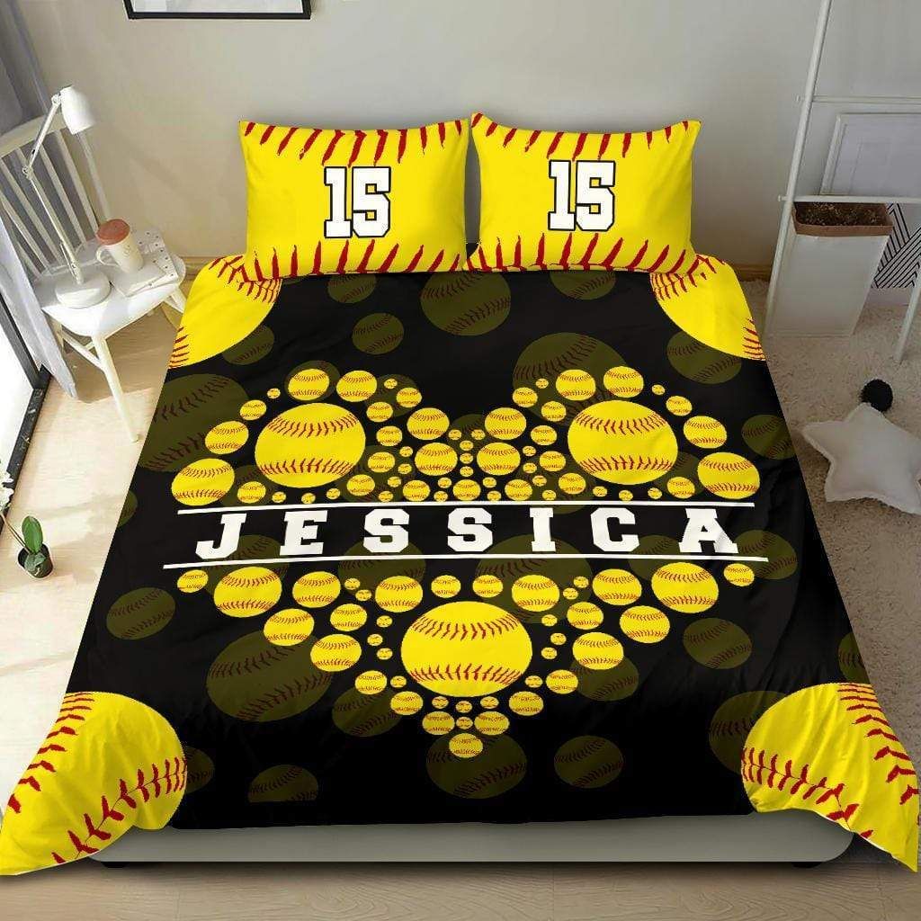 Personalized Softball Custom Duvet Cover Bedding Set With Your Name