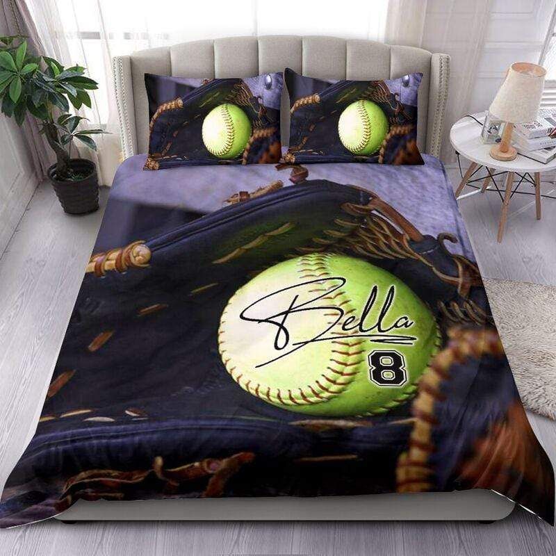 Personalized Softball Custom Duvet Cover Bedding Set With Your Name