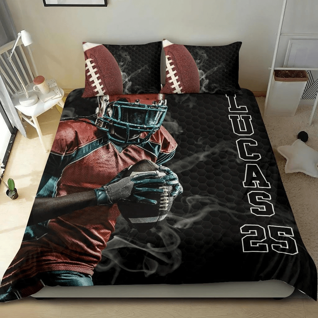 Personalized Football Custom Duvet Cover Bedding Set Smoke With Your Name