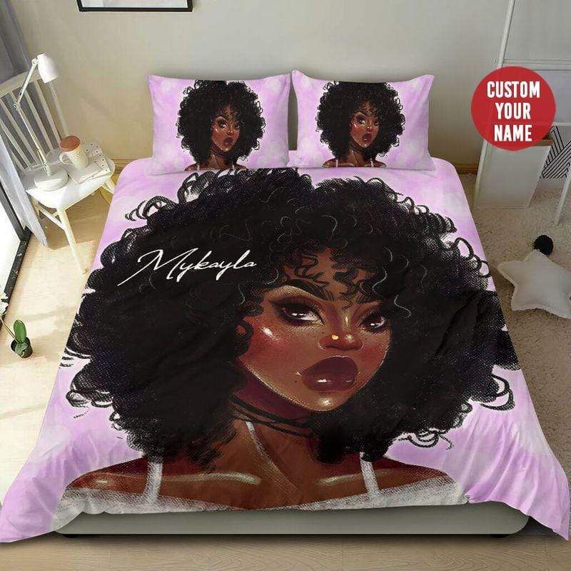 Personalized Afro Girl Custom Name Duvet Cover Bedding Set