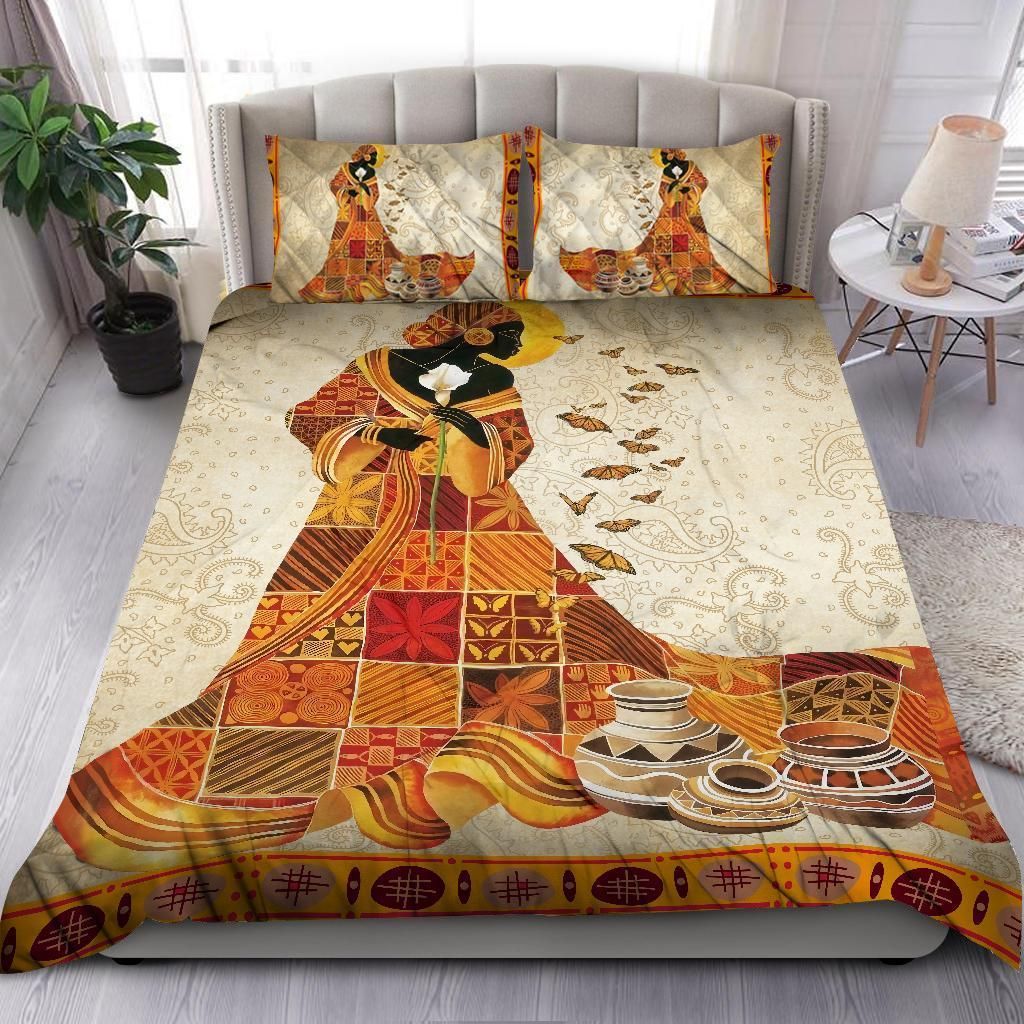 African Girl And Butterfly Duvet Cover Bedding Set