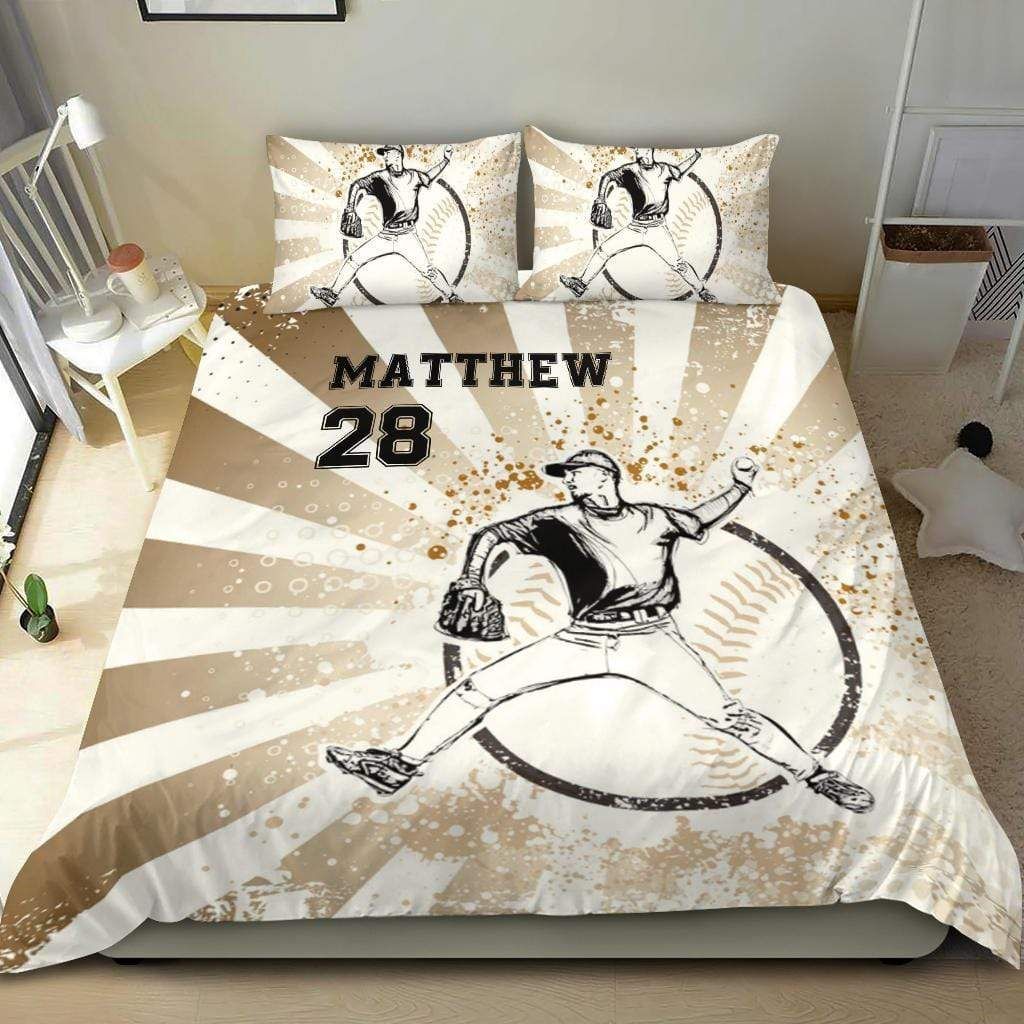 Personalized Baseball Player Custom Duvet Cover Bedding Set With Your Name