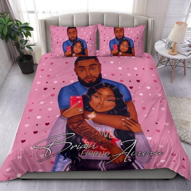Personalized Black Couple Custom Name Duvet Cover Bedding Set