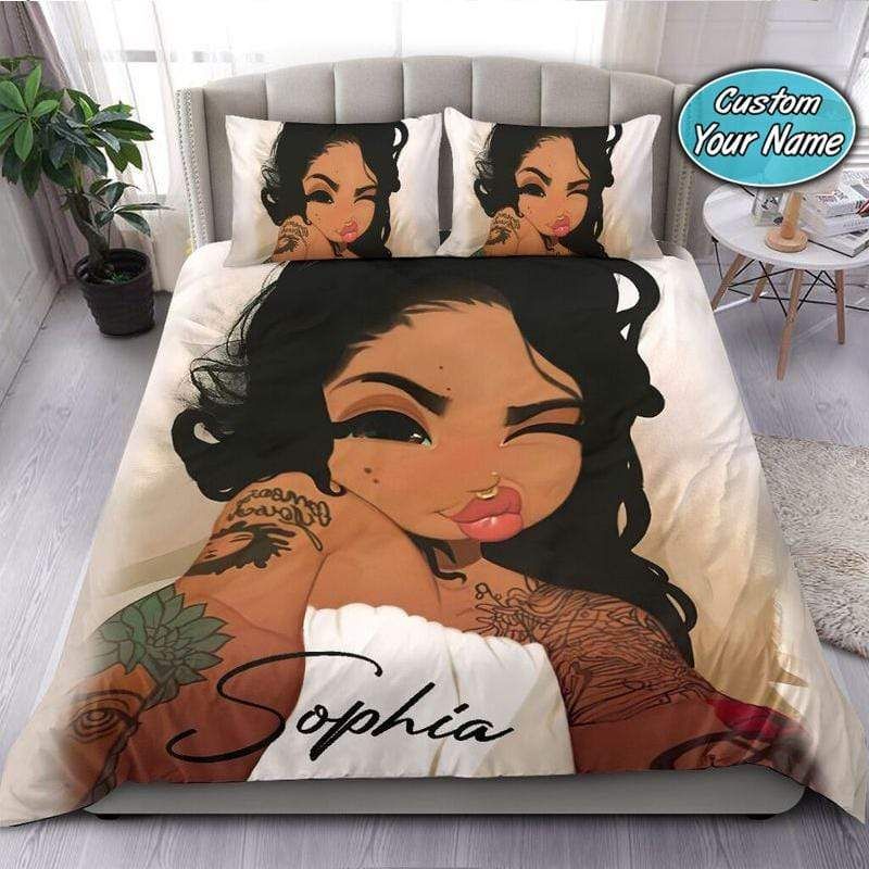 Personalized Black Girl Love Tattoo Selfie Custom Name Duvet Cover Bedding Set