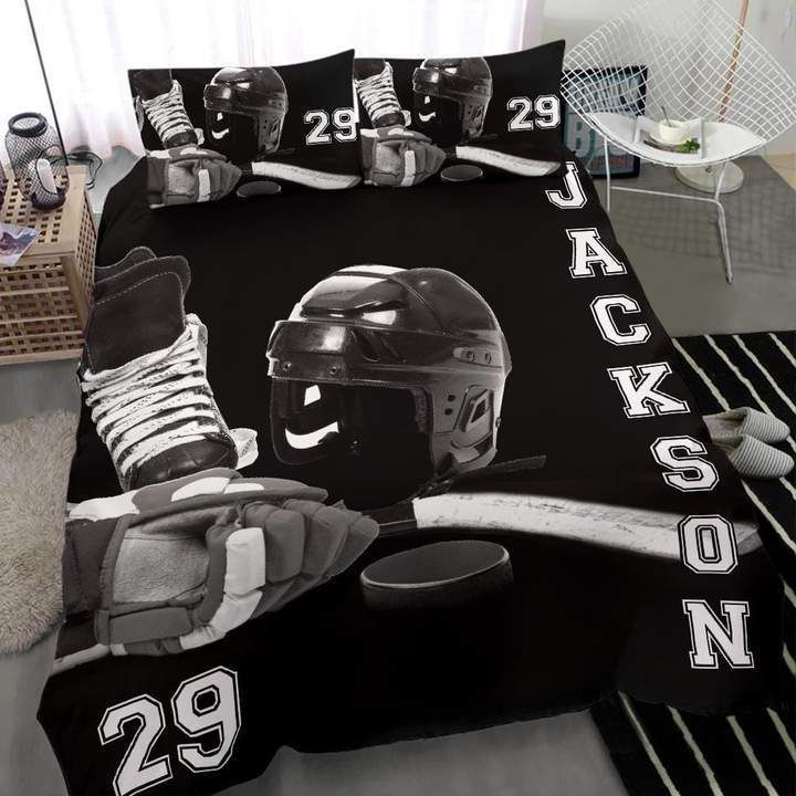 Personalized Hockey Stuff Custom Duvet Cover Bedding Set With Your Name