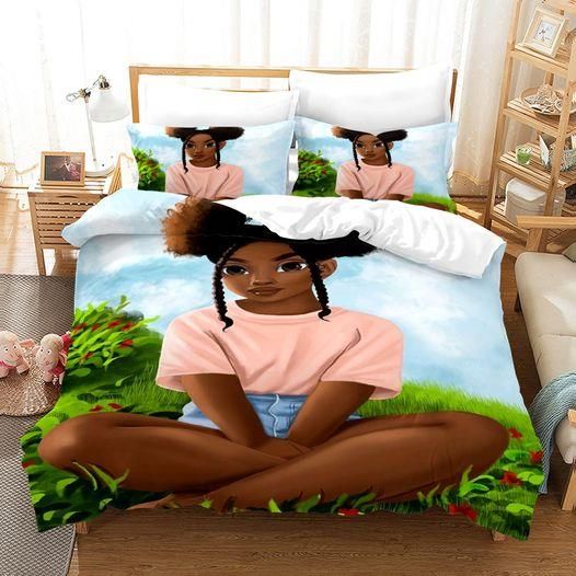 Amazing Black Girl With High Puff Duvet Cover Bedding Set