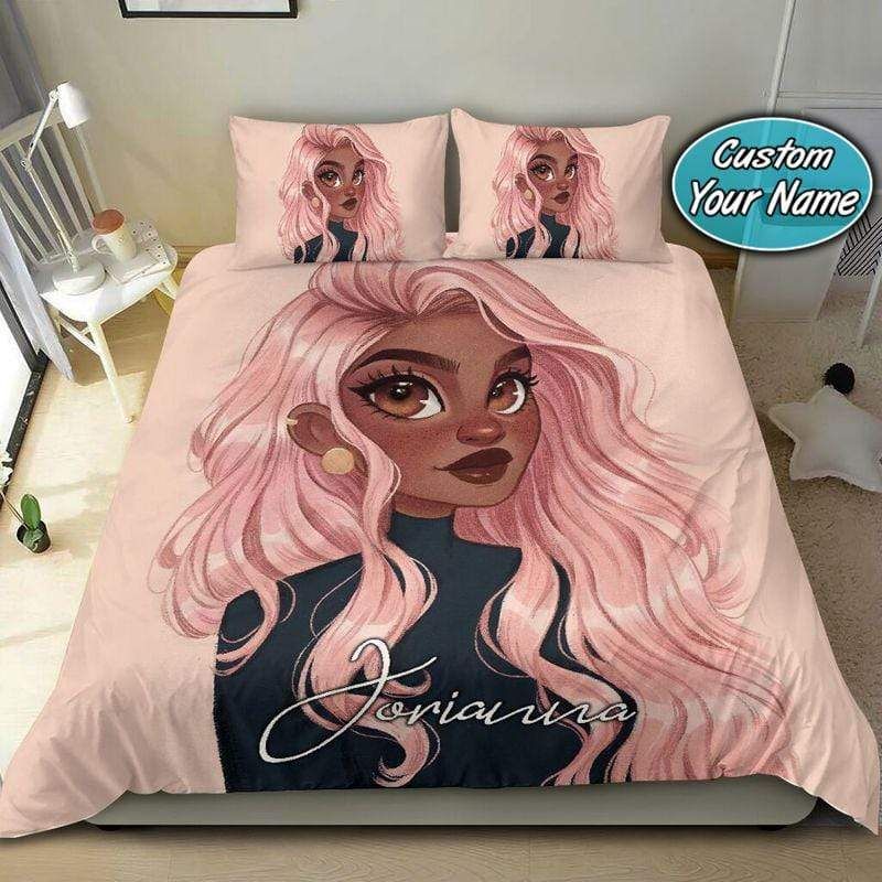 Personalized Pink Girl African Duvet Cover Bedding Set With Name