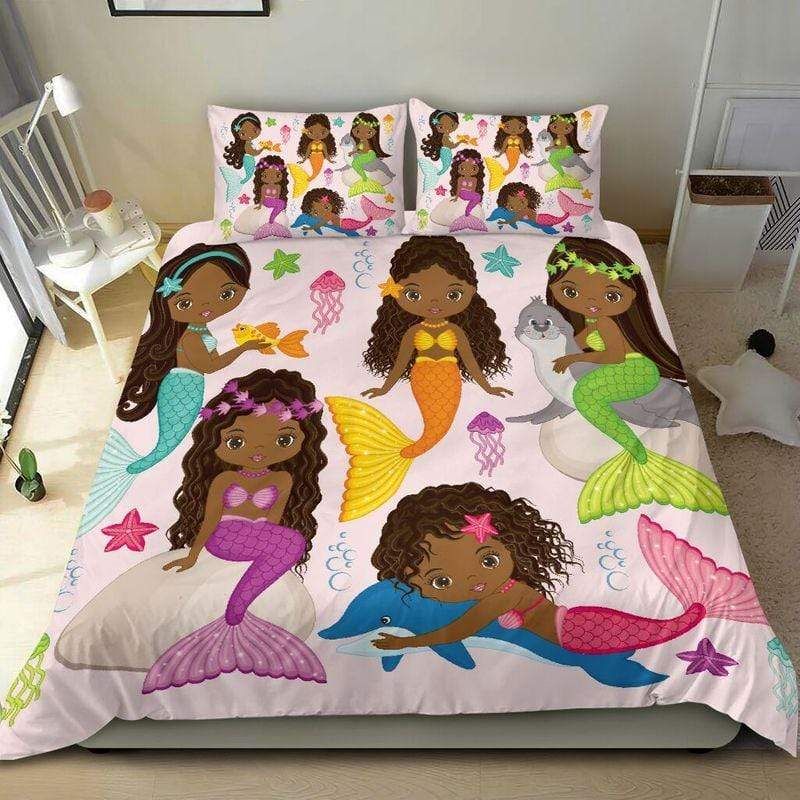 Black Baby Girl Mermaid Duvet Cover Bedding Set