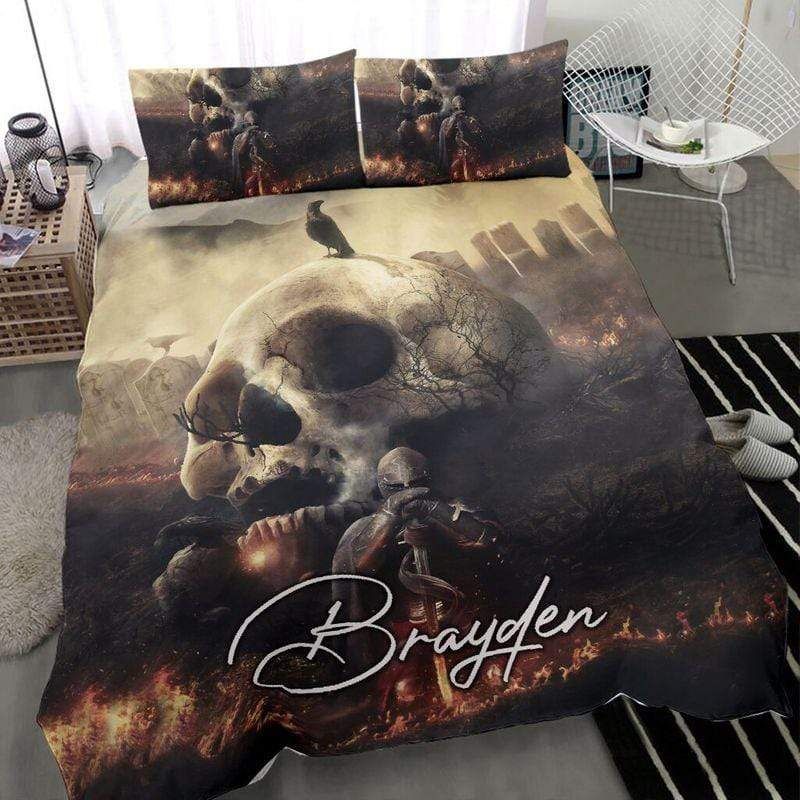 Personalized Skull Fire Custom Duvet Cover Bedding Set With Name