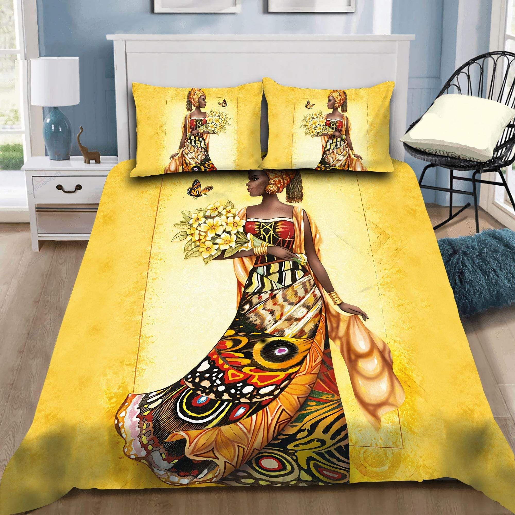 Beautiful African Girl And Flower Bedding Duvet Cover Bedding Set
