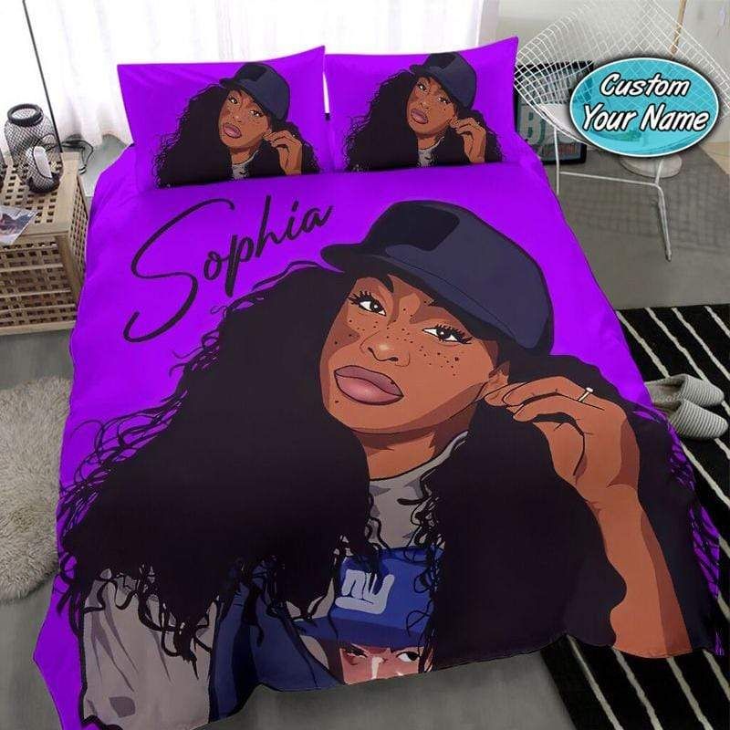 Personalized Black Woman Cap So Cool Purple Custom Name Duvet Cover Bedding Set