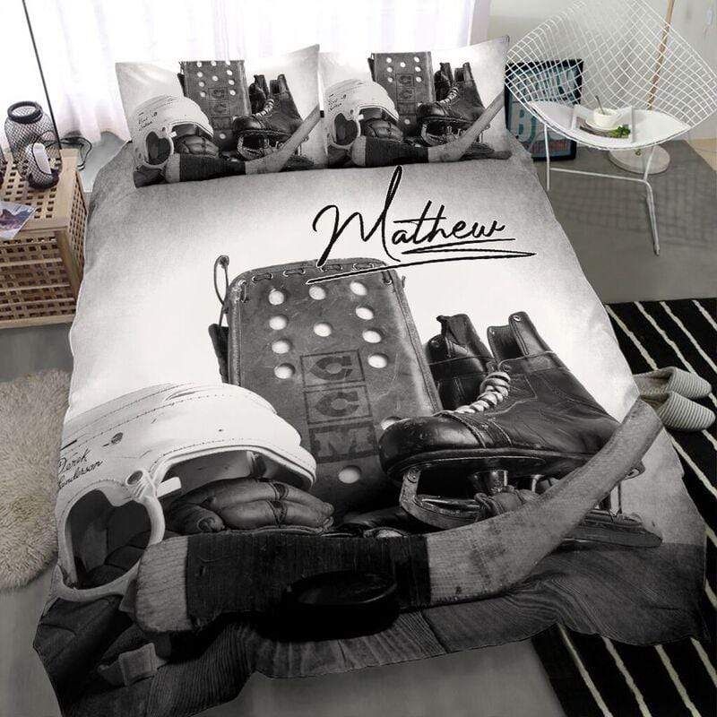 Personalized Hockey Stuff Custom Duvet Cover Bedding Set With Your Name
