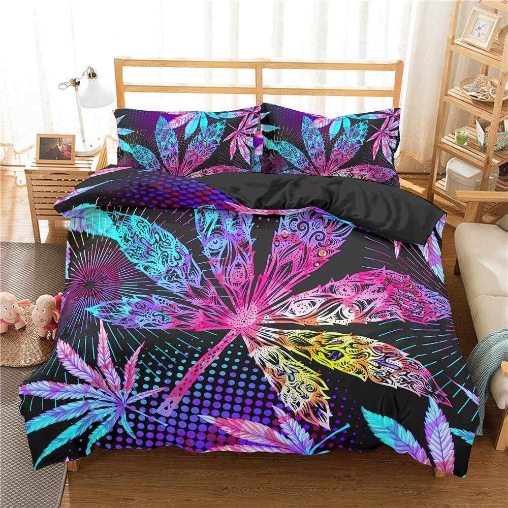 Hippie Colorful Weed Duvet Cover Bedding Set