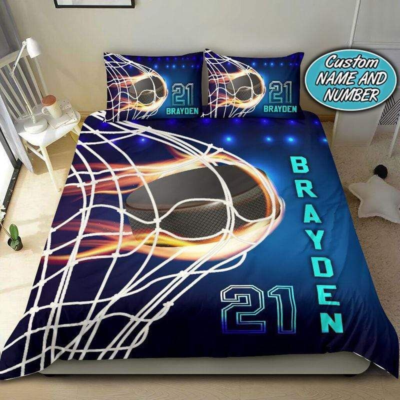 Personalized Ice Hockey Break The Goal Custom Duvet Cover Bedding Set With Your Name