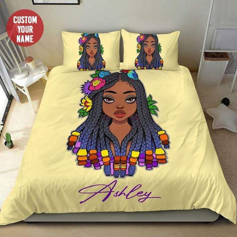 Personalized Aloha Tropical Black Girl Custom Name Duvet Cover Bedding Set