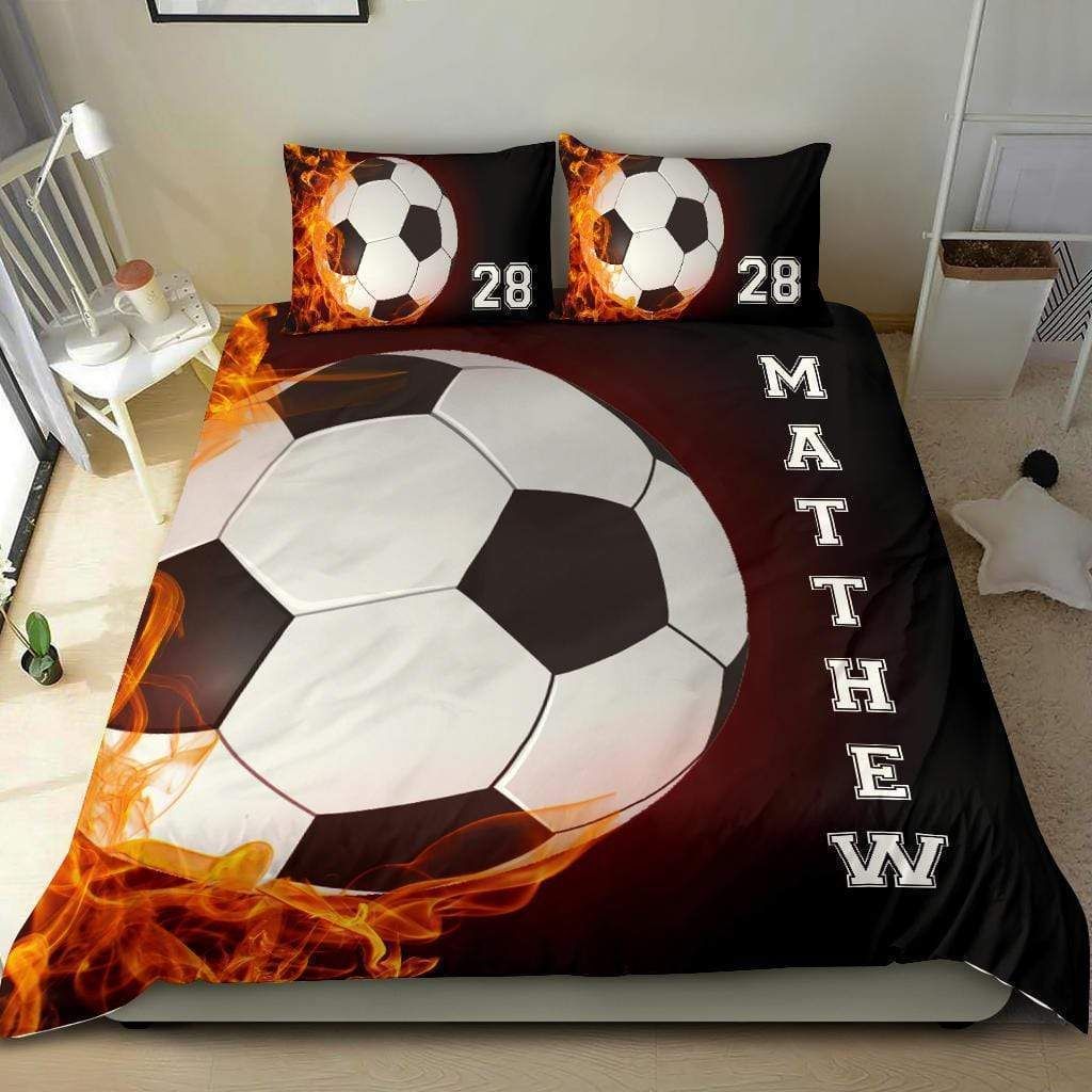 Personalized Soccer Custom Duvet Cover Bedding Set Fire With Your Name