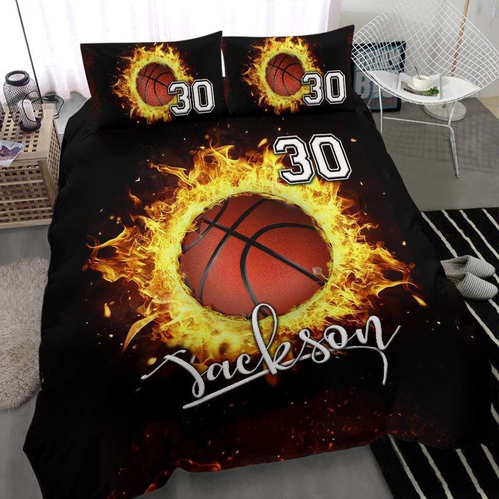 Personalized Burning Basketball Ball Custom Name Duvet Cover Bedding Set