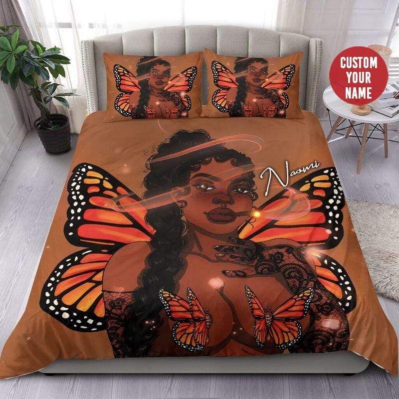 Personalized Black Girl Butterfly So Cool Custom Name Duvet Cover Bedding Set