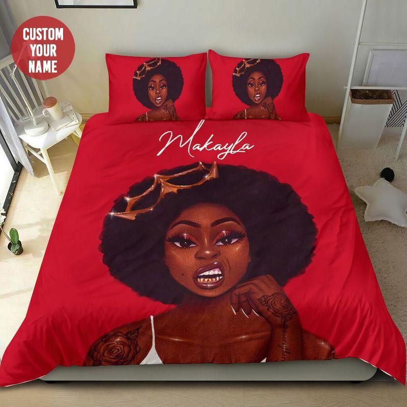 Personalized Savage Classy Boujee Sassy Afro Black Girl Custom Name Duvet Cover Bedding Set