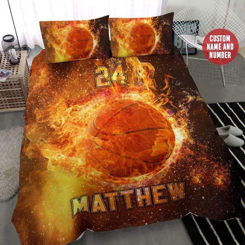 Personalized Basketball Fire In The Galaxy Custom Name Duvet Cover Bedding Set