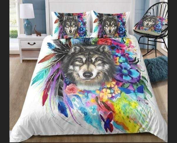 Multicolor Tribal Wolf Duvet Cover Bedding Set