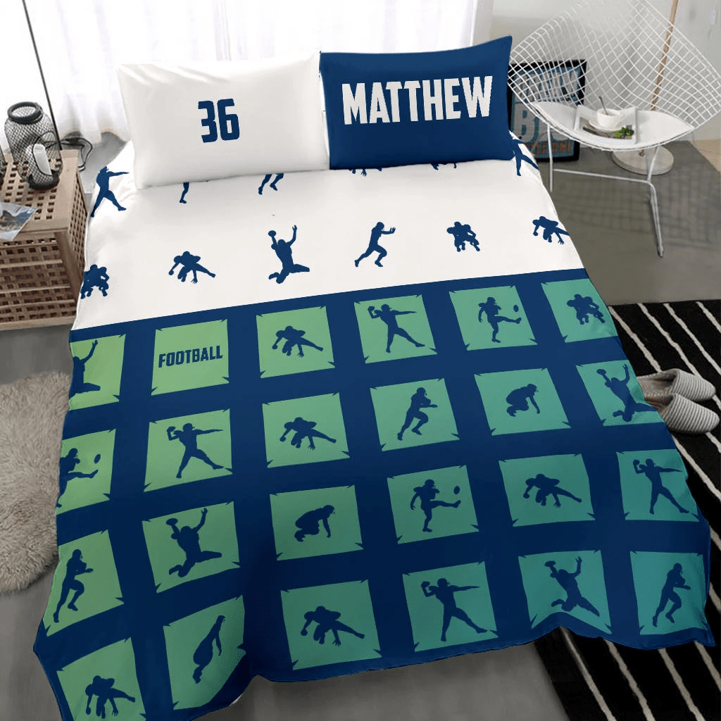 Personalized Football In Boxes Custom Duvet Cover Bedding Set With Your Name And Number