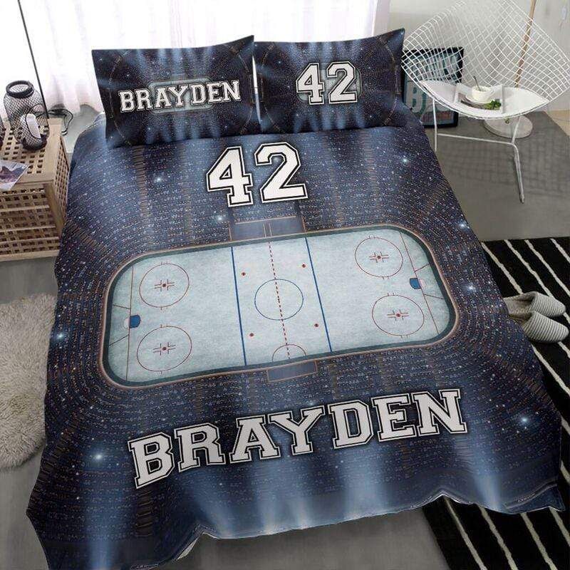 Personalized Ice Hockey Rink Custom Duvet Cover Bedding Set Stadium With Your Name