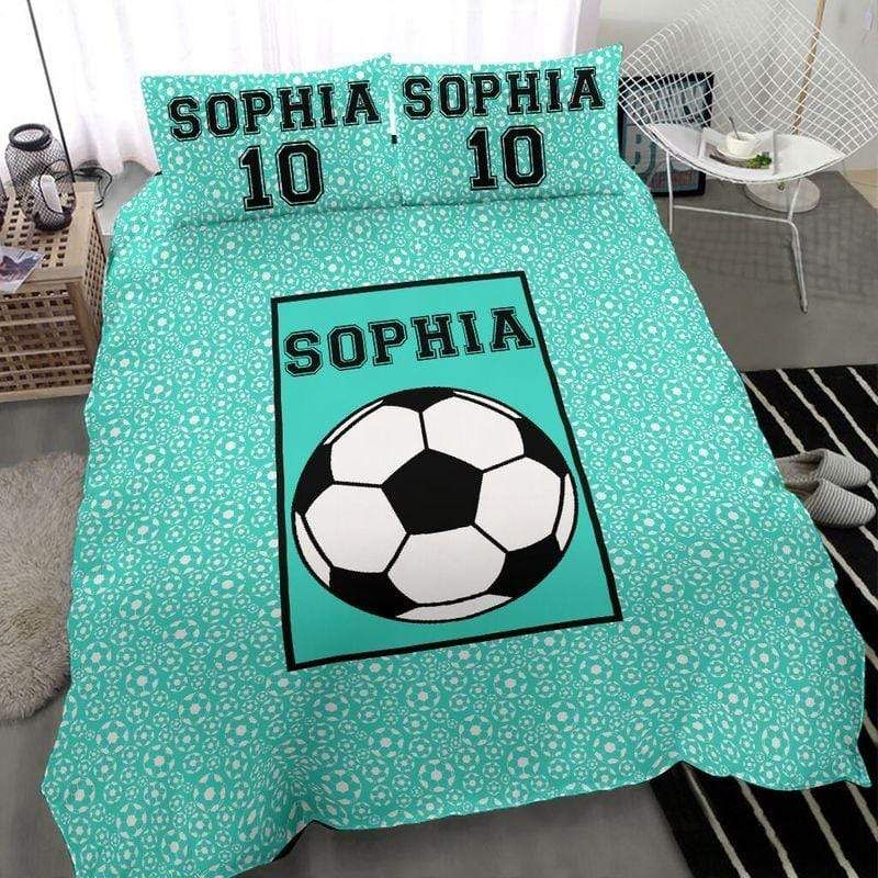 Personalized Soccer Green Custom Duvet Cover Bedding Set With Your Name And Number
