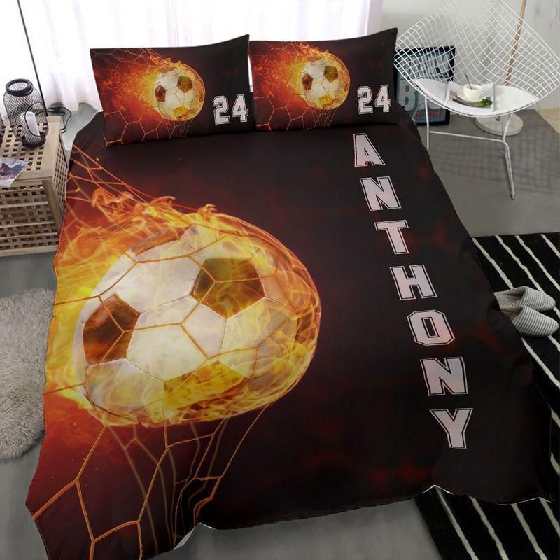 Personalized Burning Soccer Ball Custom Name Duvet Cover Bedding Set PAN