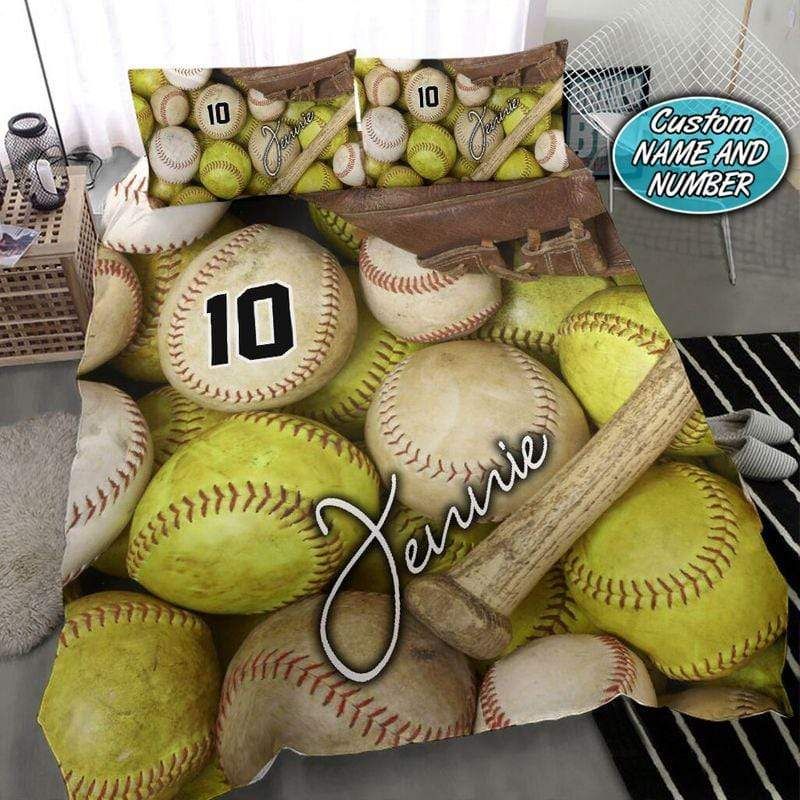 Personalized Vintage Baseball And Softball Ball Bedding Set With Your Name
