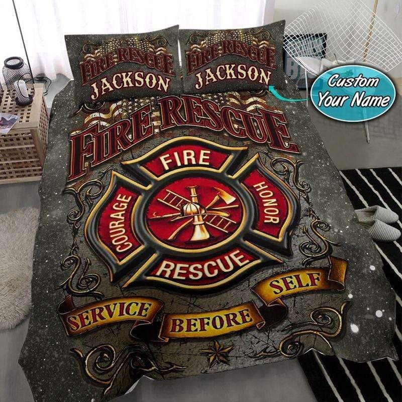 Personalized Fire Recure Firefighter Custom Name Duvet Cover Bedding Set
