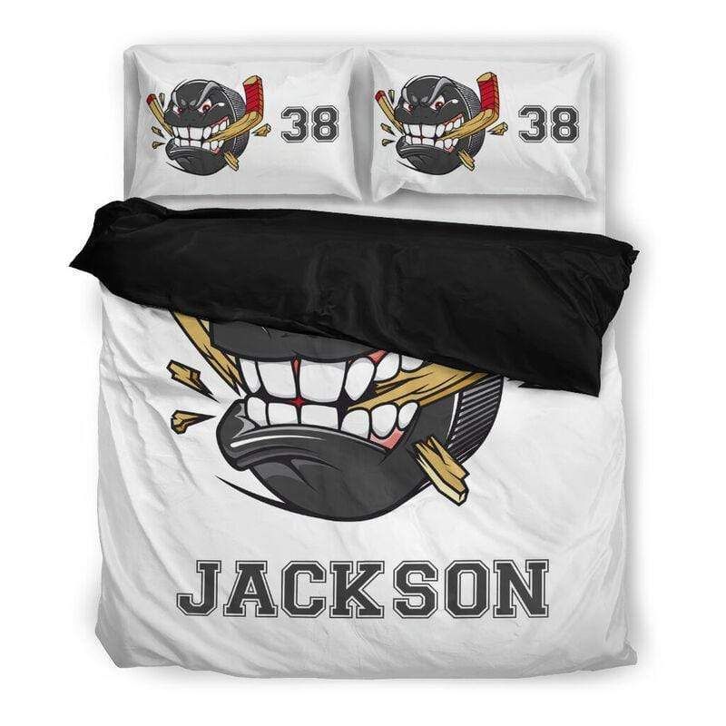 Personalized Hockey Puck Cartoon Custom Duvet Cover Bedding Set With Your Name