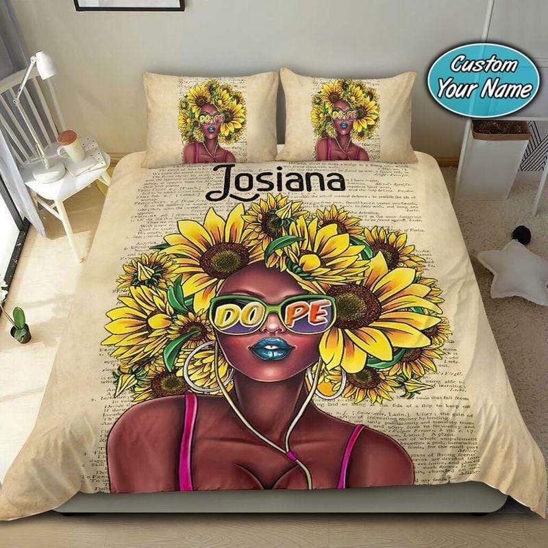Personalized Black Sunflower Girl Dope Custom Name Duvet Cover Bedding Set