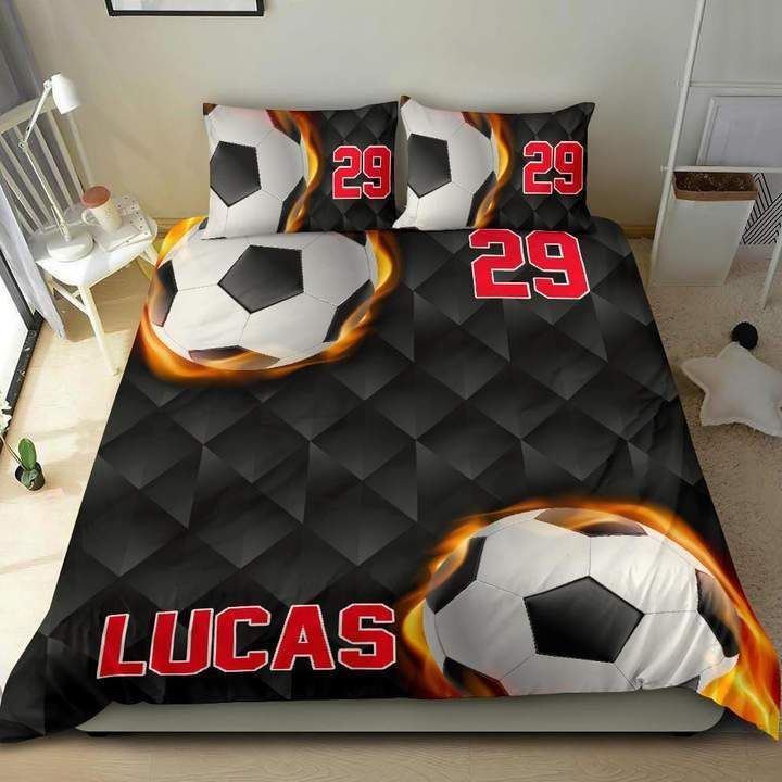 Personalized Soccer Fire Custom Duvet Cover Bedding Set With Your Name