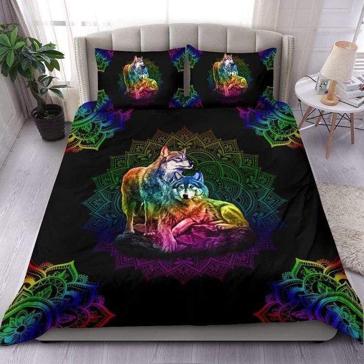 Couple Wolf Colorful Mandala Duvet Cover Bedding Set