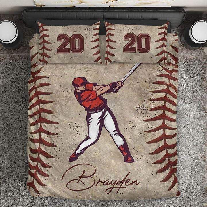 Personalized Custom Name Baseball Batter Player Duvet Cover Bedding Set