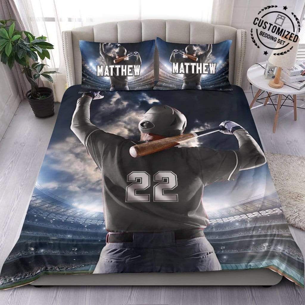 Personalized Back Of Baseball Player Custom Duvet Cover Bedding Set With Your Name