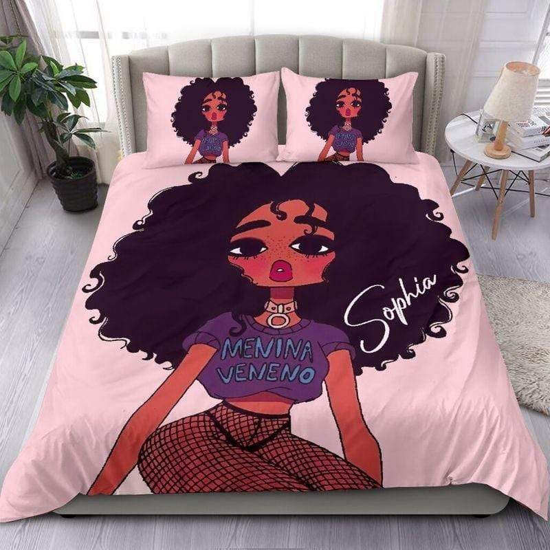 Personalized Black Girl Menina Custom Name Bedding Set