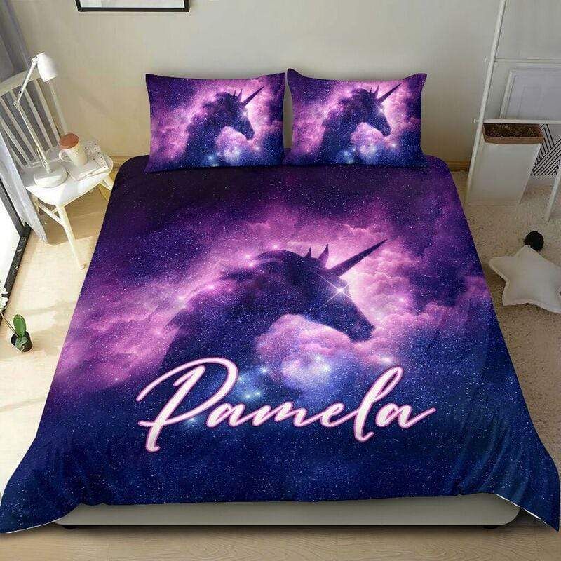 Personalized Custom Duvet Cover Purple Unicorn Bedding Set With Your Name