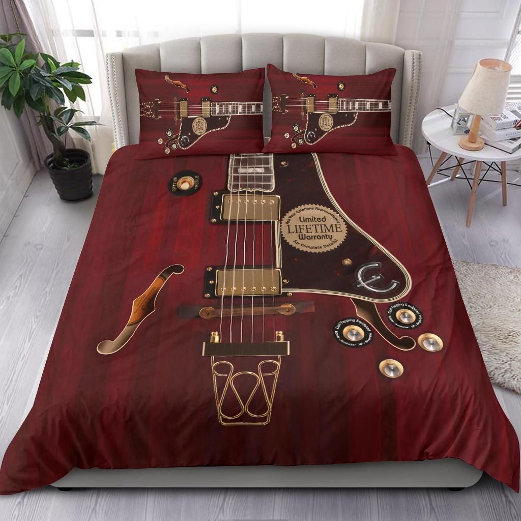 Red Wood Guitar Duvet Cover Bedding Set