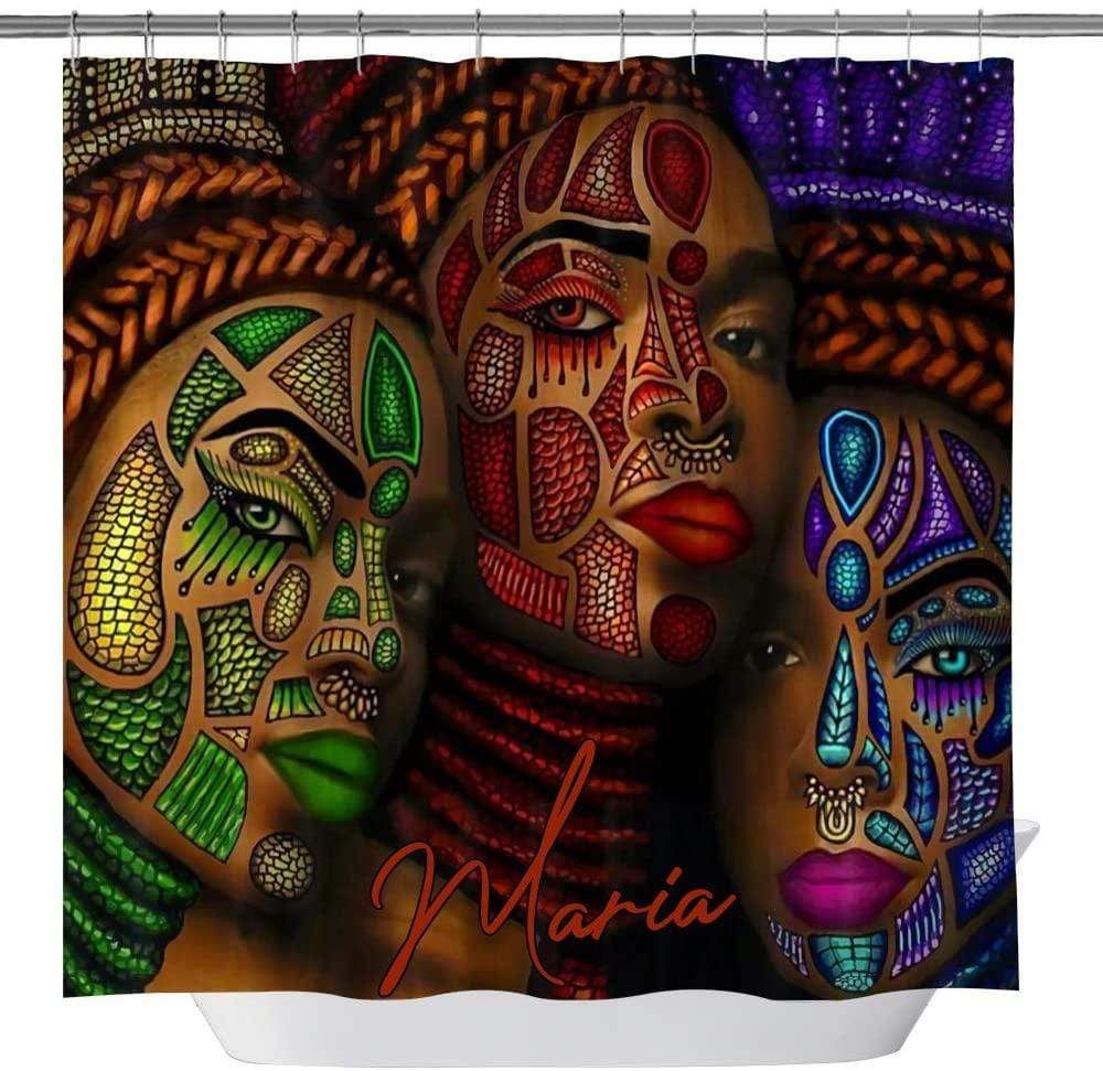 Personalized Black Girl Art 3 Shower Curtain Custom Name