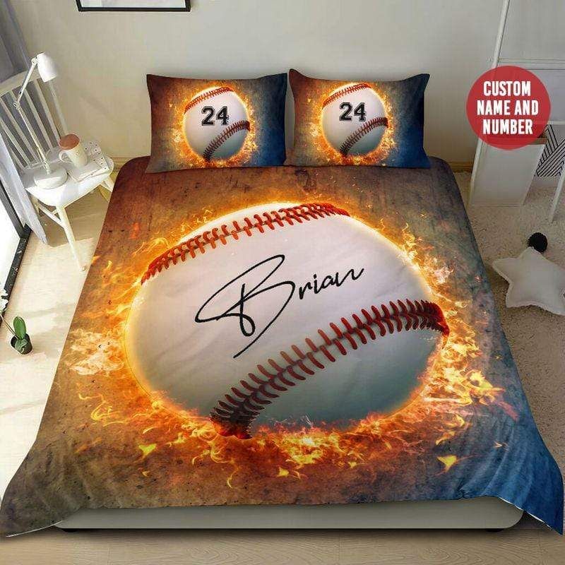 Personalized Baseball Fire Custom Name Duvet Cover Bedding Set