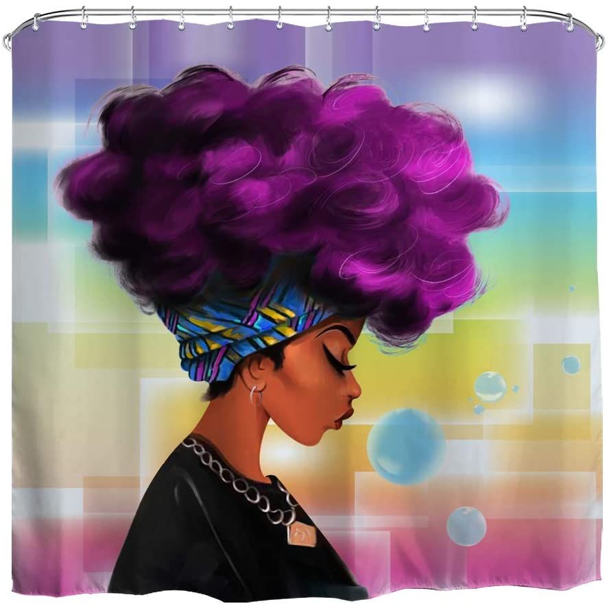 Black Cool Girl Purple Hair Shower Curtain