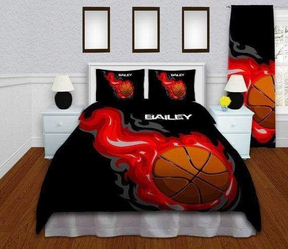 Personalized Basketball Fire Burning Ball Duvet Cover Bedding Set With Your Name
