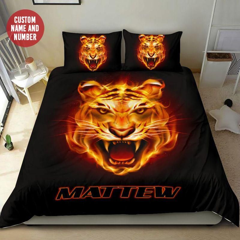 Personalized Fire Tiger Custom Name Duvet Cover Bedding Set